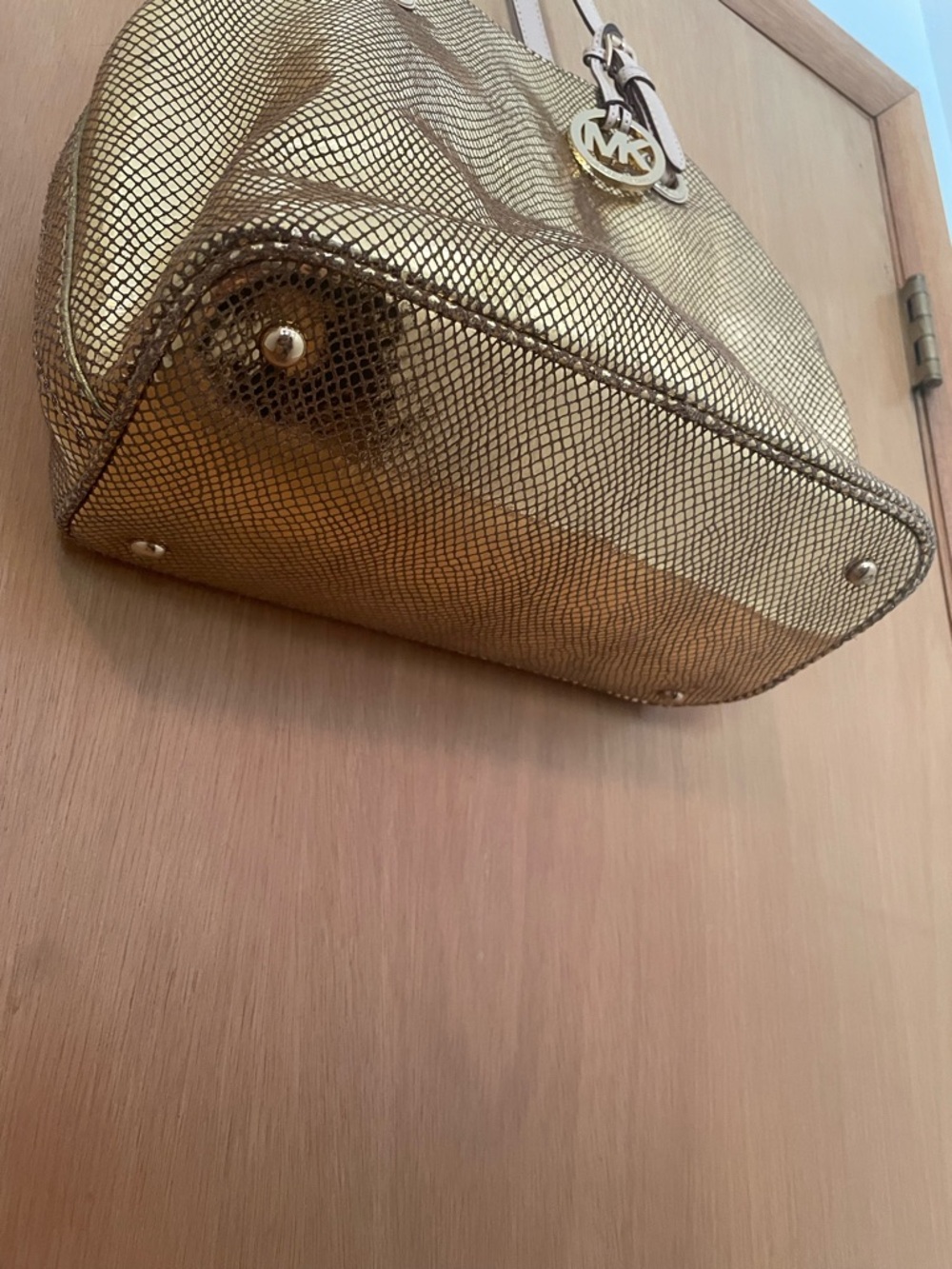 RARE Michael Kors Gold Sparkle ✨ Snake Leather Hobo Satchel Tote Shoulder Bag - Picture 5 of 14